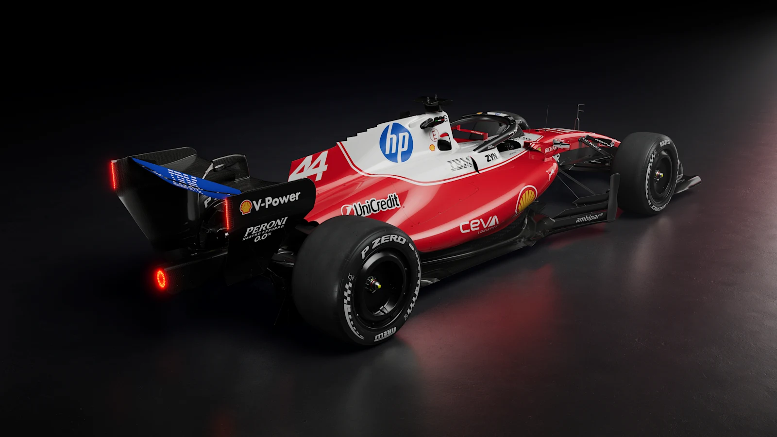 2026 Ferrari SF-26 官方发布图，车身可见 HP、Shell、UniCredit 等真实赞助商标识