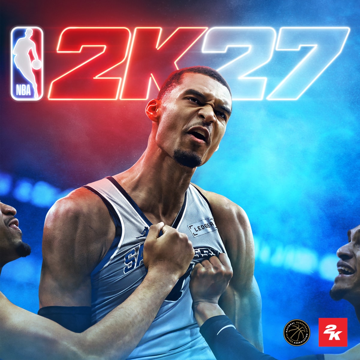 NBA 2K27 官方标准版封面:维克托·文班亚马与红蓝霓虹视觉
